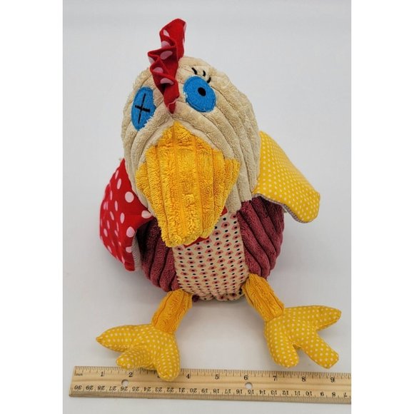 Original Les Deglingos Chicken Hen Plush  11" Red Yellow Pink Blue - Picture 9 of 11
